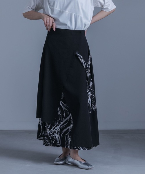 kOhAKU（コハク）の「『異素材ラップフレアスカート』（スカート・レディース・ベージュ/ブラック・1/2）」の10枚目の写真