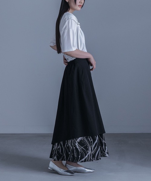 kOhAKU（コハク）の「『異素材ラップフレアスカート』（スカート・レディース・ベージュ/ブラック・1/2）」の13枚目の写真