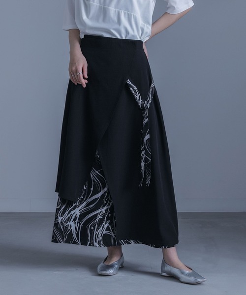 kOhAKU（コハク）の「『異素材ラップフレアスカート』（スカート・レディース・ベージュ/ブラック・1/2）」の9枚目の写真