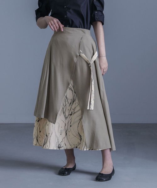 kOhAKU（コハク）の「『異素材ラップフレアスカート』（スカート・レディース・ベージュ/ブラック・1/2）」の15枚目の写真