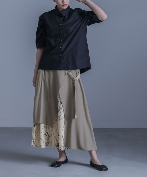 kOhAKU（コハク）の「『異素材ラップフレアスカート』（スカート・レディース・ベージュ/ブラック・1/2）」の19枚目の写真