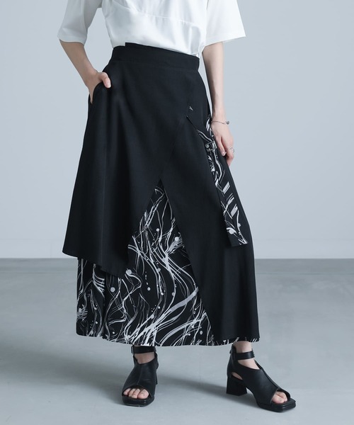 kOhAKU（コハク）の「『異素材ラップフレアスカート』（スカート・レディース・ベージュ/ブラック・1/2）」の5枚目の写真