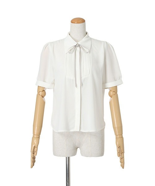 an another angelus（アンアナザーアンジェラス）の「ピンタックヨークリボン付きシャツ/ fint　フィント（シャツ/ブラウス・レディース・ホワイト×ブラック/ホワイト×グレー・FREE）」の14枚目の写真