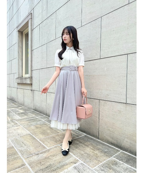 ピンタックヨークリボン付きシャツ【洗える】 セール】ピンタックヨークリボン付きシャツ/ fint フィント