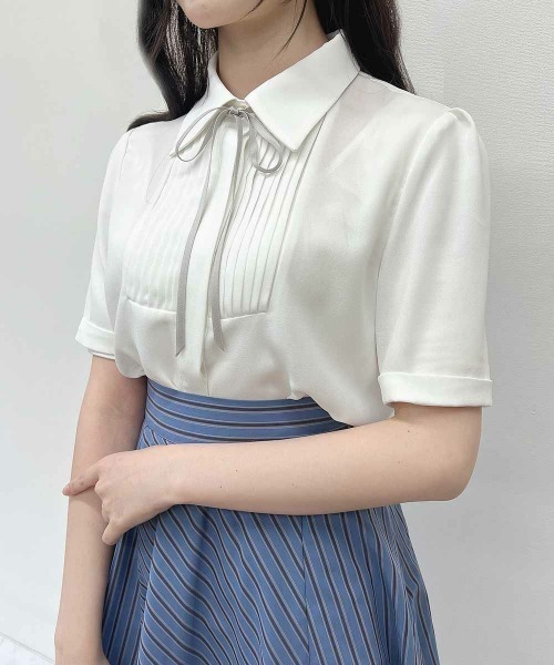 ブラウス シャツ ピンタックヨークシャツ レディース セール】ピンタックヨークリボン付きシャツ/ fint フィント