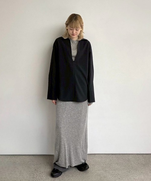 anuke（アンヌーク）の「Deep Skipper Shirts（シャツ/ブラウス・レディース・オリーブ/チャコールグレー・FREE）」の14枚目の写真
