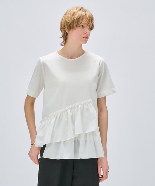cloenc(クロエンス)の「【マシンウォッシュ】イレヘムフリルプルオーバー(Tシャツ/カットソー・レディース・ブラック/ホワイト/ベージュ・02)」の1枚目の写真