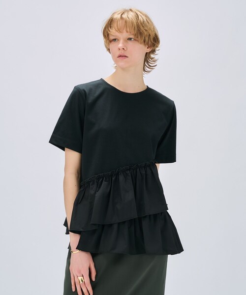 cloenc(クロエンス)の「【マシンウォッシュ】イレヘムフリルプルオーバー(Tシャツ/カットソー・レディース・ブラック/ホワイト/ベージュ・02)」の2枚目の写真