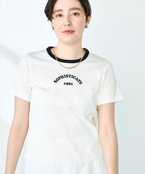 NOLLEY’S Sophi（ノーリーズソフィ）の「シルケット天竺衿配色ロゴTシャツ（Tシャツ/カットソー・レディース・ホワイト/ブラック系その他/ダークネイビー・38）」の10枚目の写真