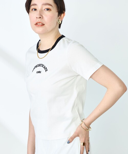 NOLLEY’S Sophi（ノーリーズソフィ）の「シルケット天竺衿配色ロゴTシャツ（Tシャツ/カットソー・レディース・ホワイト/ブラック系その他/ダークネイビー・38）」の11枚目の写真