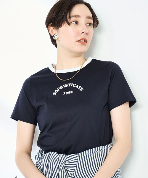 NOLLEY’S Sophi（ノーリーズソフィ）の「シルケット天竺衿配色ロゴTシャツ（Tシャツ/カットソー・レディース・ホワイト/ブラック系その他/ダークネイビー・38）」の21枚目の写真