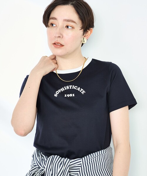 NOLLEY’S Sophi（ノーリーズソフィ）の「シルケット天竺衿配色ロゴTシャツ（Tシャツ/カットソー・レディース・ホワイト/ブラック系その他/ダークネイビー・38）」の22枚目の写真
