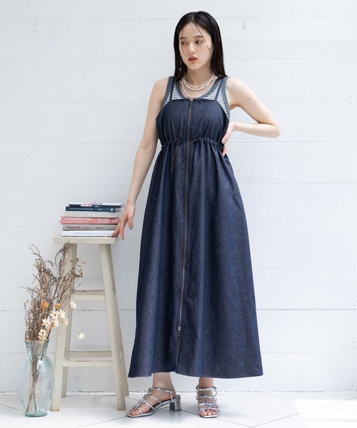 RAGEBLUE（レイジブルー）の「フロントジップ/デニムキャミワンピース（ワンピース・レディース・グレー/ブルー・FREE）」の8枚目の写真