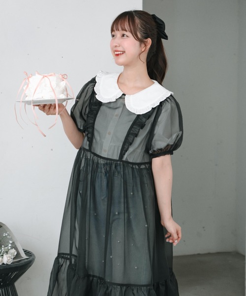 INTER FACTORY（インターファクトリー）の「【mayuka】 - メレンゲシアーロングワンピース - made in INTER FACTORY（ワンピース・レディース・ブラック/ホワイト・FREE）」の4枚目の写真