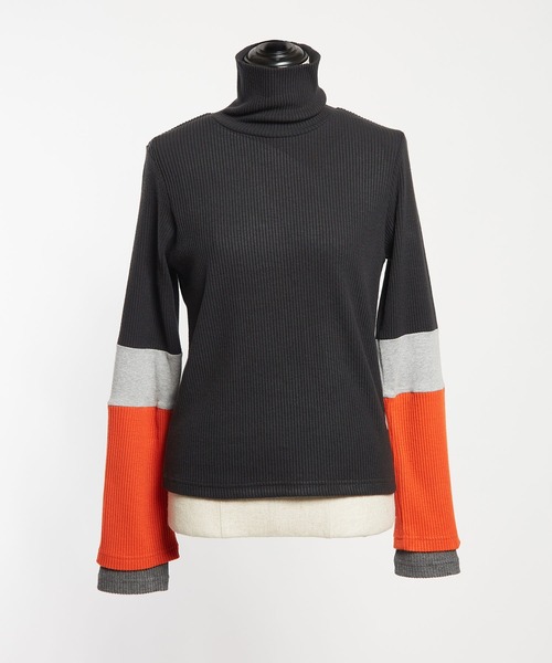 gomme（ゴム）の「リブニット　レイヤーアームＴ（Tシャツ/カットソー・レディース・チャコールグレー/ブラック・MEDIUM）」の6枚目の写真