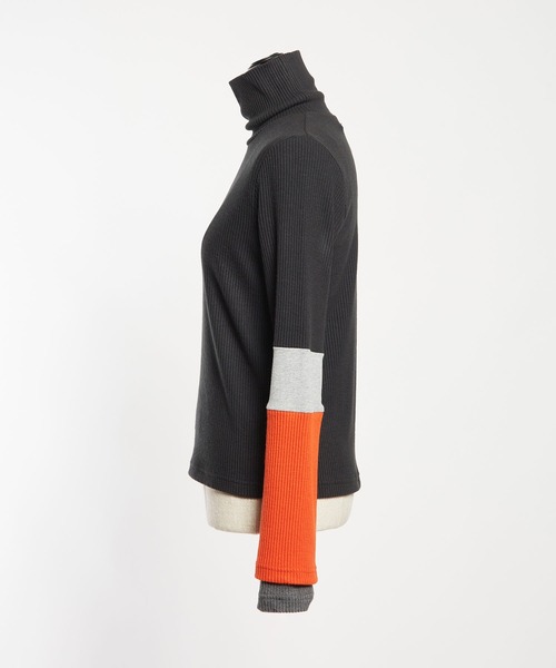 gomme（ゴム）の「リブニット　レイヤーアームＴ（Tシャツ/カットソー・レディース・チャコールグレー/ブラック・MEDIUM）」の7枚目の写真