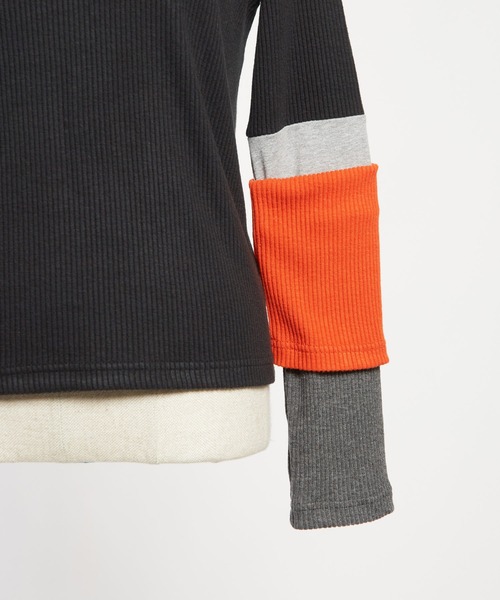 gomme（ゴム）の「リブニット　レイヤーアームＴ（Tシャツ/カットソー・レディース・チャコールグレー/ブラック・MEDIUM）」の9枚目の写真