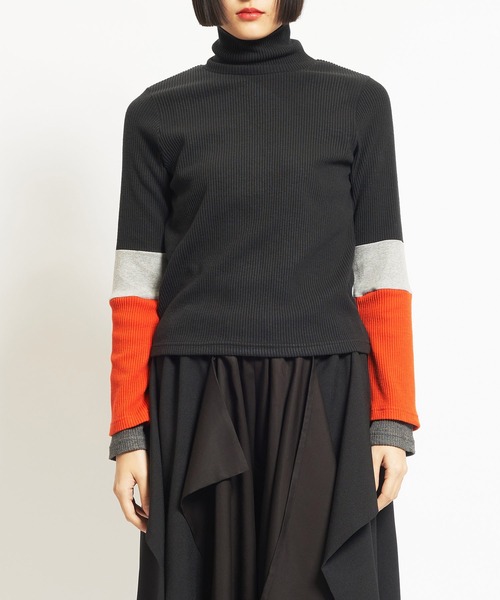 gomme（ゴム）の「リブニット　レイヤーアームＴ（Tシャツ/カットソー・レディース・チャコールグレー/ブラック・MEDIUM）」の11枚目の写真