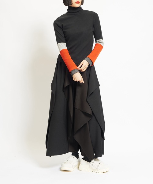 gomme（ゴム）の「リブニット　レイヤーアームＴ（Tシャツ/カットソー・レディース・チャコールグレー/ブラック・MEDIUM）」の3枚目の写真