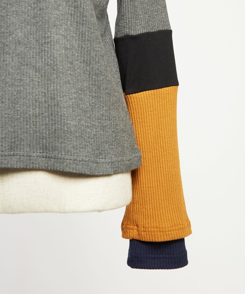 gomme（ゴム）の「リブニット　レイヤーアームＴ（Tシャツ/カットソー・レディース・チャコールグレー/ブラック・MEDIUM）」の21枚目の写真