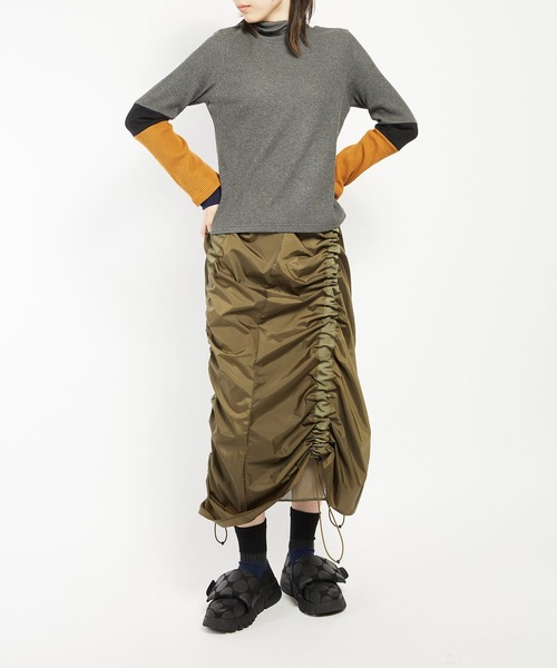 gomme（ゴム）の「リブニット　レイヤーアームＴ（Tシャツ/カットソー・レディース・チャコールグレー/ブラック・MEDIUM）」の14枚目の写真