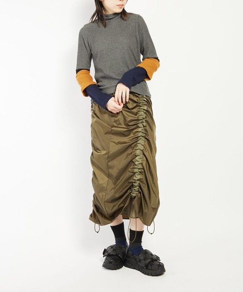 gomme（ゴム）の「リブニット　レイヤーアームＴ（Tシャツ/カットソー・レディース・チャコールグレー/ブラック・MEDIUM）」の15枚目の写真