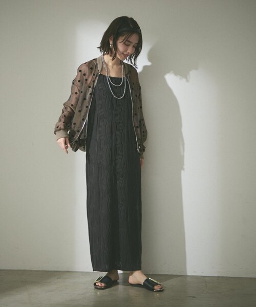 Remind me and forever（リマインドミーアンドフォーエバー）の「シアーフロッキードットブルゾン（ブルゾン・レディース・ベージュ/ブラック/カーキ・FREE）」の8枚目の写真