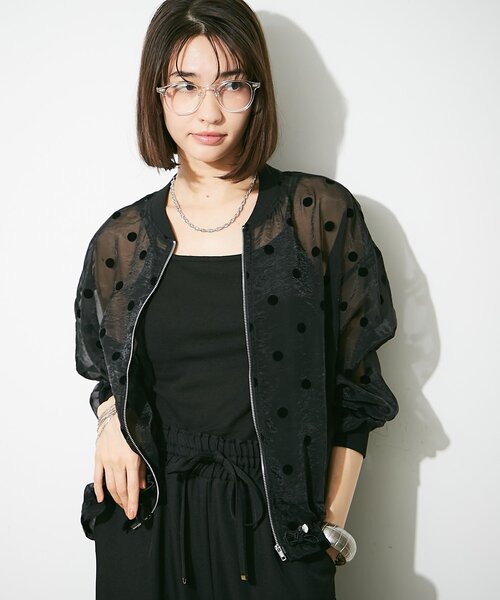 Remind me and forever（リマインドミーアンドフォーエバー）の「シアーフロッキードットブルゾン（ブルゾン・レディース・ベージュ/ブラック/カーキ・FREE）」の9枚目の写真