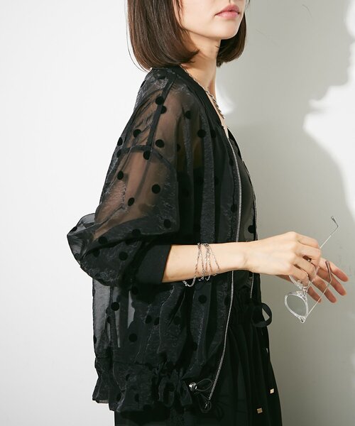 Remind me and forever（リマインドミーアンドフォーエバー）の「シアーフロッキードットブルゾン（ブルゾン・レディース・ベージュ/ブラック/カーキ・FREE）」の19枚目の写真