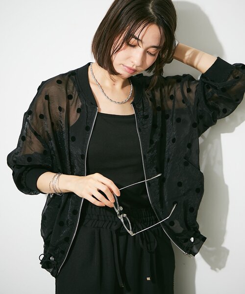 Remind me and forever（リマインドミーアンドフォーエバー）の「シアーフロッキードットブルゾン（ブルゾン・レディース・ベージュ/ブラック/カーキ・FREE）」の20枚目の写真