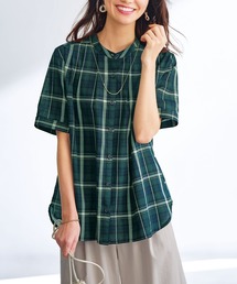 美品♡ ドゥロワー　バンドカラー　チェック　ブラウス　シャツ ボイルバンドカラーブラウス