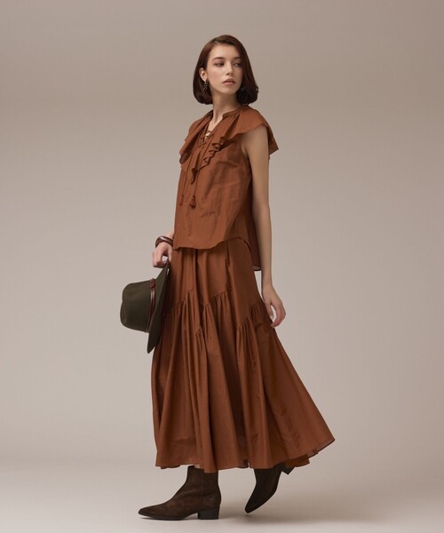 GRACE CONTINENTAL(グレースコンチネンタル)の「コットンシルクティアードスカート(スカート・レディース・ブラック/ブラウン・38/36)」の9枚目の写真