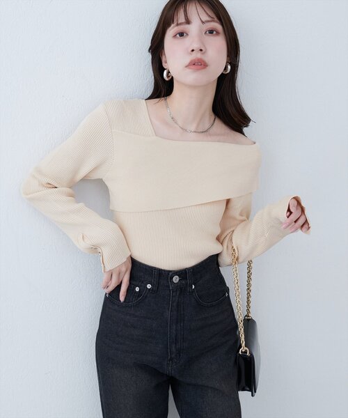 natural couture(ナチュラルクチュール)の「アシメオフショル長袖ニット(ニット/セーター・レディース・ブラック/サックスブルー/ブラウン/ボルドー/アイボリー/グリーン/グレイッシュベージュ・FREE)」の15枚目の写真