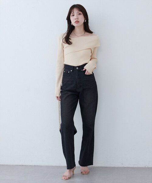 natural couture(ナチュラルクチュール)の「アシメオフショル長袖ニット(ニット/セーター・レディース・ブラック/サックスブルー/ブラウン/ボルドー/アイボリー/グリーン/グレイッシュベージュ・FREE)」の12枚目の写真