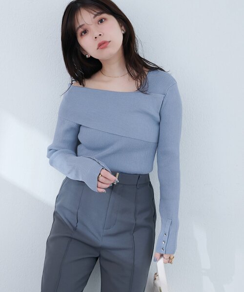 natural couture(ナチュラルクチュール)の「アシメオフショル長袖ニット(ニット/セーター・レディース・ブラック/サックスブルー/ブラウン/ボルドー/アイボリー/グリーン/グレイッシュベージュ・FREE)」の20枚目の写真