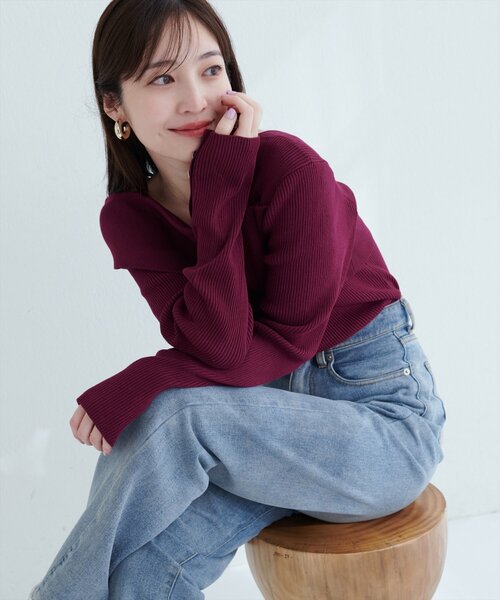 natural couture(ナチュラルクチュール)の「アシメオフショル長袖ニット(ニット/セーター・レディース・ブラック/サックスブルー/ブラウン/ボルドー/アイボリー/グリーン/グレイッシュベージュ・FREE)」の17枚目の写真