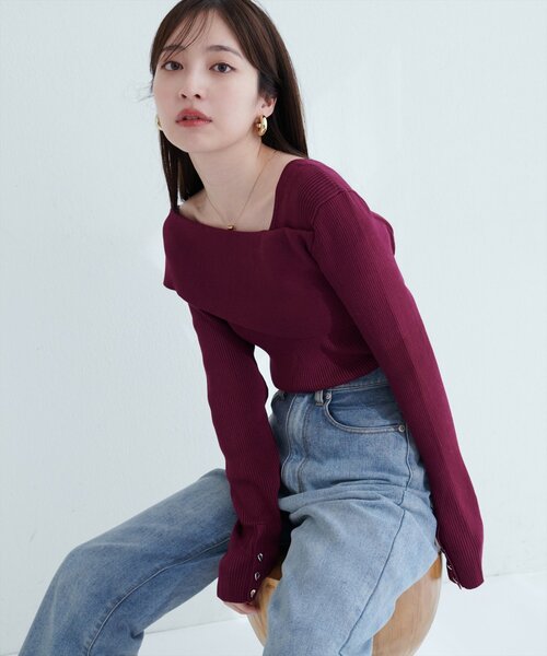 natural couture(ナチュラルクチュール)の「アシメオフショル長袖ニット(ニット/セーター・レディース・ブラック/サックスブルー/ブラウン/ボルドー/アイボリー/グリーン/グレイッシュベージュ・FREE)」の16枚目の写真