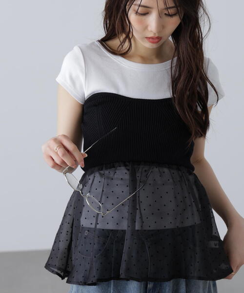 専用♡イタリア購入 ふわふわシフォンドッキングプリーテッドドルマントップス titivate tシャツ シフォンフリルドッキングトップス レディース