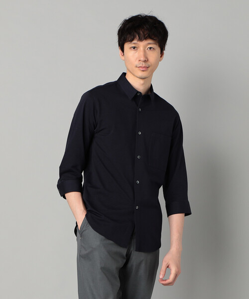 COMME CA MEN(コムサメン)の「TIOTIO加工 シアサッカージャージー 七分袖シャツ(シャツ/ブラウス・メンズ・ネイビー/ホワイト・L/M/S)」の2枚目の写真