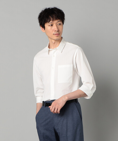 COMME CA MEN(コムサメン)の「TIOTIO加工 シアサッカージャージー 七分袖シャツ(シャツ/ブラウス・メンズ・ネイビー/ホワイト・L/M/S)」の1枚目の写真