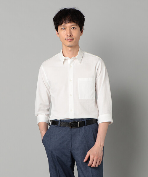 COMME CA MEN(コムサメン)の「TIOTIO加工 シアサッカージャージー 七分袖シャツ(シャツ/ブラウス・メンズ・ネイビー/ホワイト・L/M/S)」の9枚目の写真