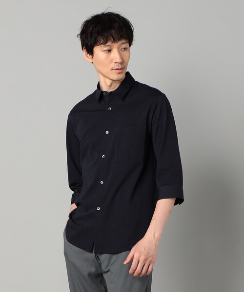 COMME CA MEN(コムサメン)の「TIOTIO加工 シアサッカージャージー 七分袖シャツ(シャツ/ブラウス・メンズ・ネイビー/ホワイト・L/M/S)」の4枚目の写真