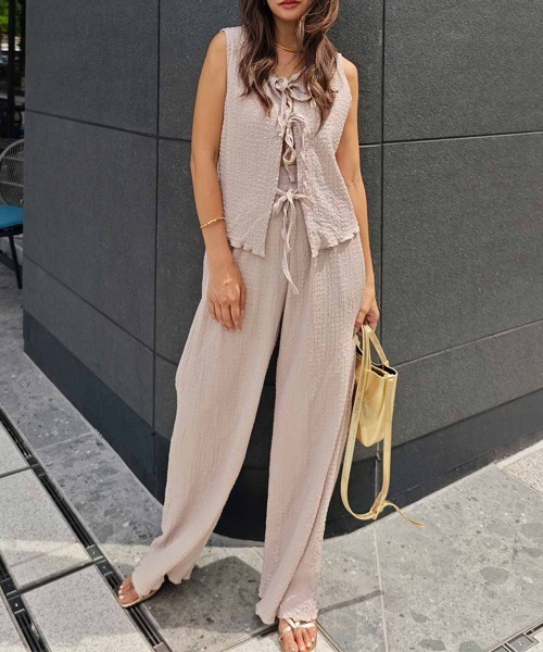 esutoreja(エストレジャ)の「リボンベストセットアップ(セットアップ・レディース・ピンク/ベージュ/ブラック・FREE)」の3枚目の写真