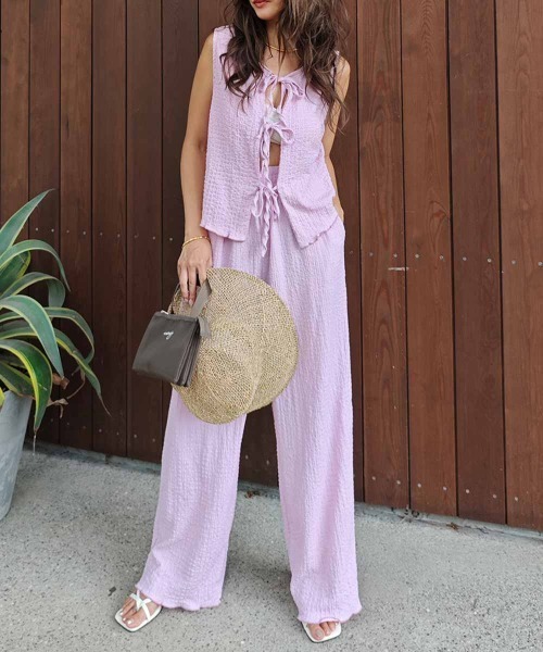 esutoreja(エストレジャ)の「リボンベストセットアップ(セットアップ・レディース・ピンク/ベージュ/ブラック・FREE)」の1枚目の写真