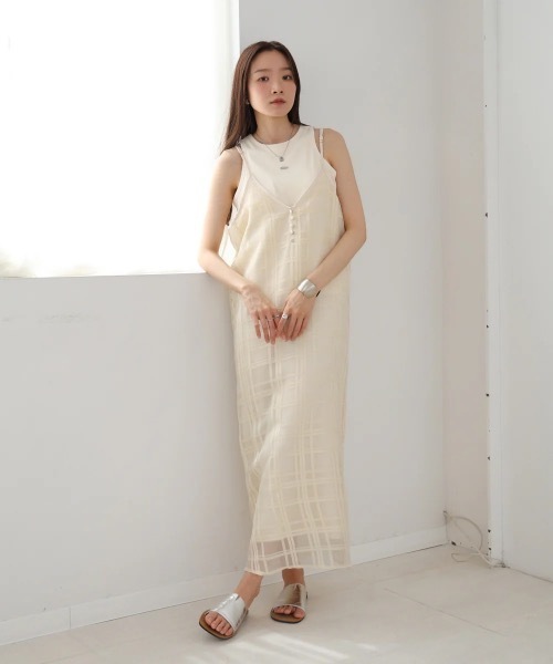 セール】【S・Mサイズ展開】シアーチェックキャミワンピース