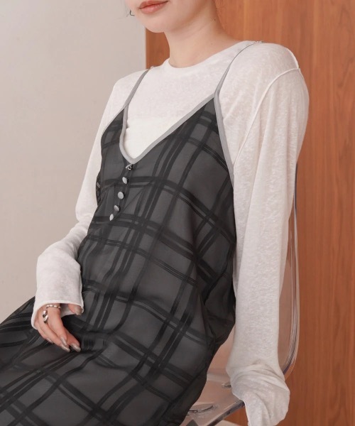 Bab(バブ)の「【S・Mサイズ展開】シアーチェックキャミワンピース(ワンピース・レディース・ブラック/アイボリー・MEDIUM/SMALL)」の14枚目の写真