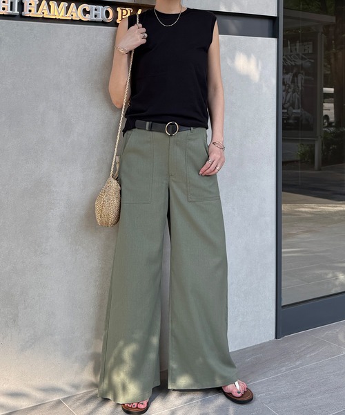 LBC(エルビーシー)の「リネン混ベイカーワイドパンツ(その他パンツ・レディース・エメラルド/ベージュ/チャコールグレー・M/L)」の7枚目の写真
