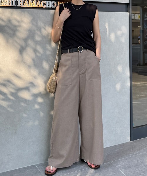 LBC(エルビーシー)の「リネン混ベイカーワイドパンツ(その他パンツ・レディース・エメラルド/ベージュ/チャコールグレー・M/L)」の9枚目の写真