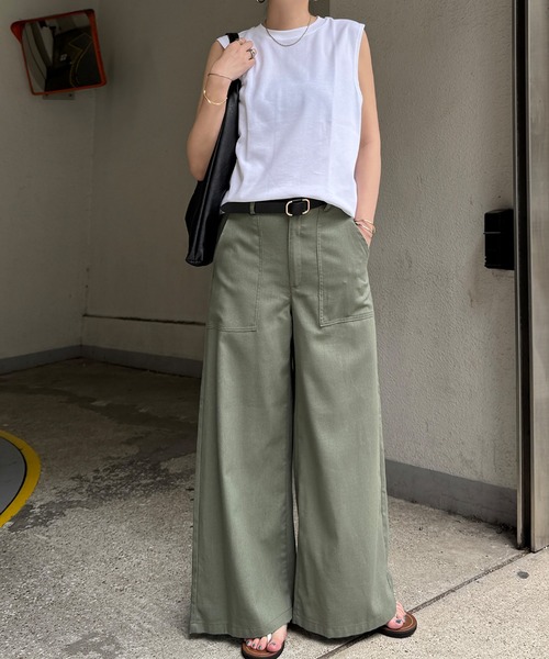 LBC(エルビーシー)の「リネン混ベイカーワイドパンツ(その他パンツ・レディース・エメラルド/ベージュ/チャコールグレー・M/L)」の12枚目の写真