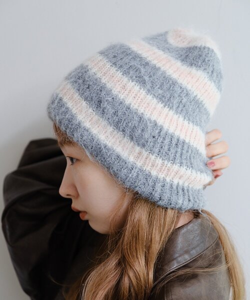 Kastane（カスタネ）の「ボーダーニット帽（ニットキャップ/ビーニー・レディース・ブラウン/ライトグレー・FREE）」の3枚目の写真